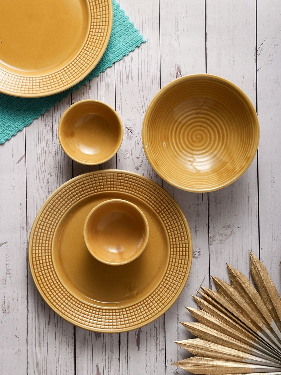 Yellow And Beige Dinnerware Ceramic Yellow Blossom Dinner Plates