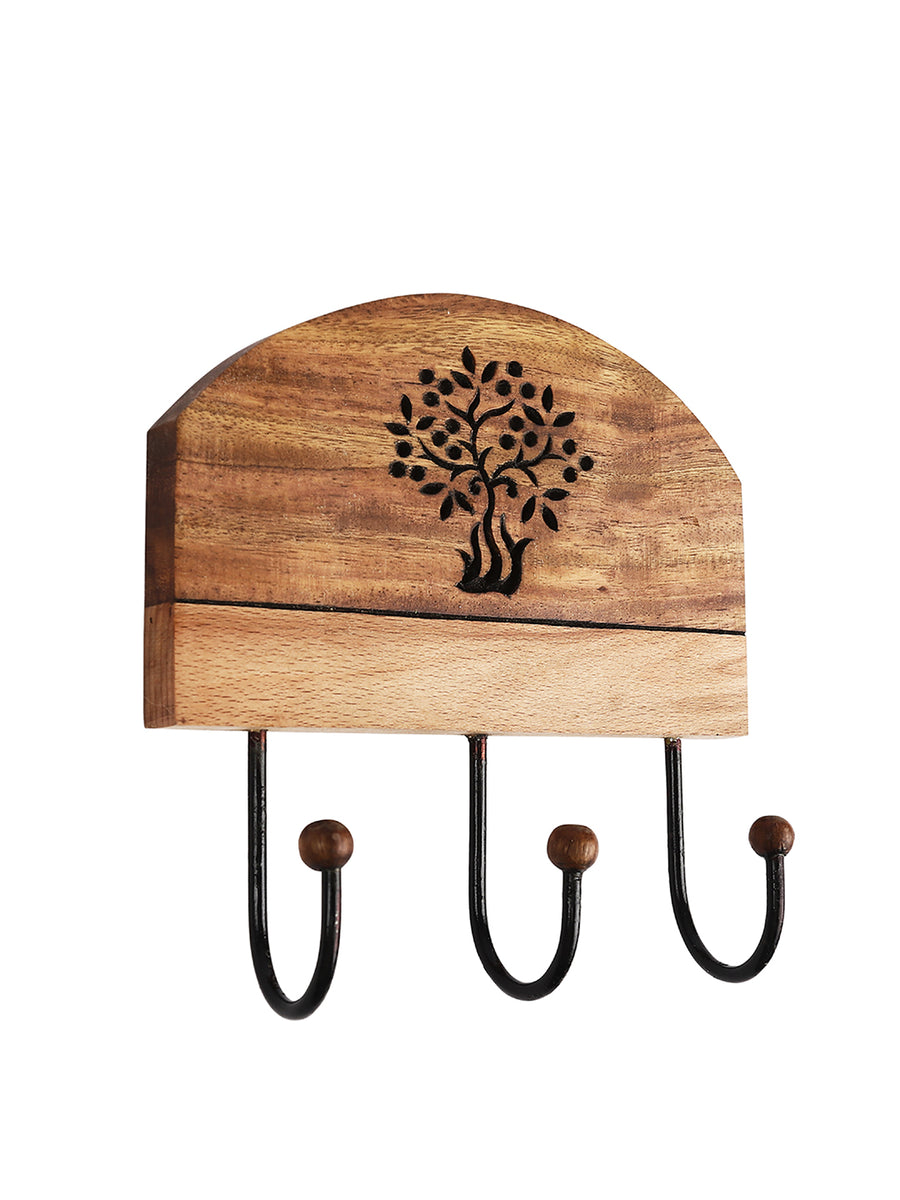 Set of 3 Handmade Wooden Wall Hooks Key Hangers, Boho Jute Hooks