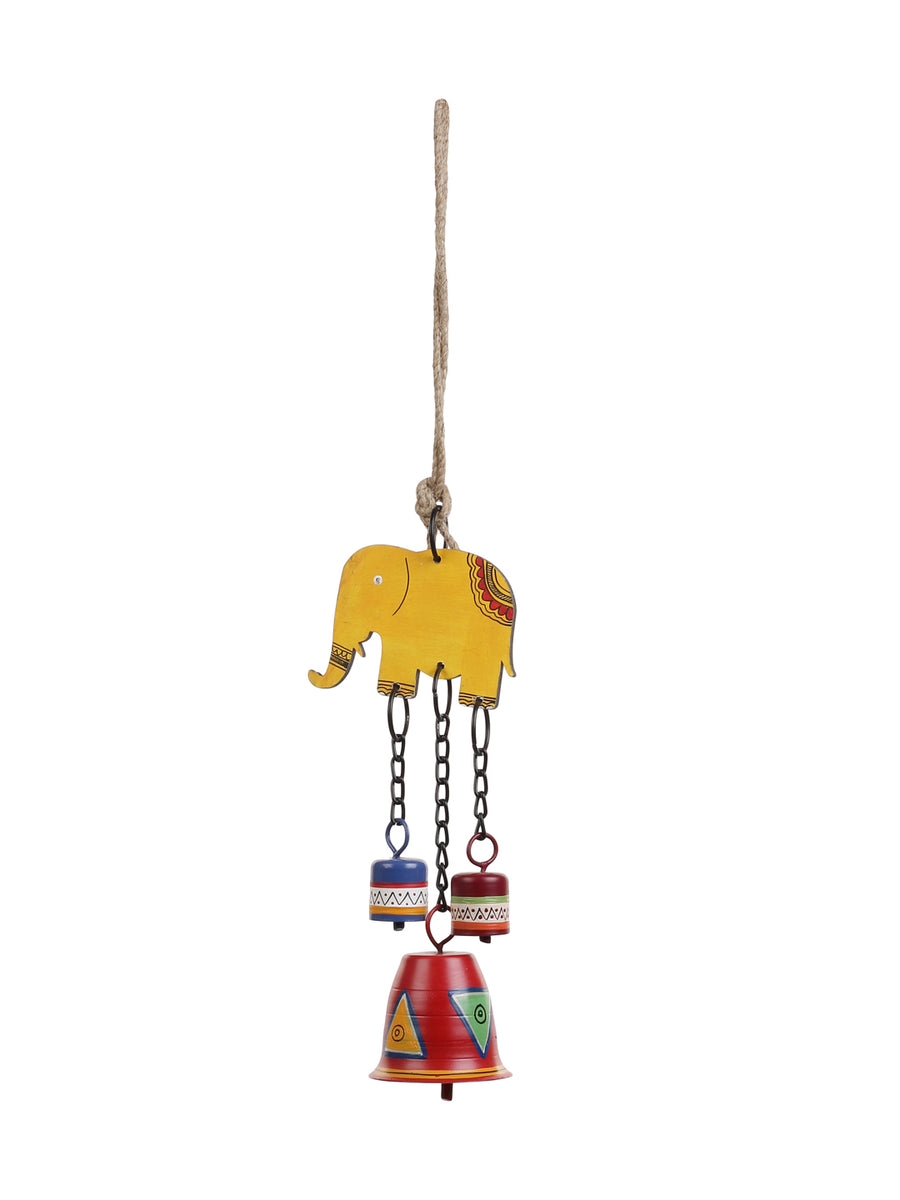 Handgefertigtes Windspiel Mit Elefanten – Holz & Metall, 55.9cm Lang, Wanddekoration