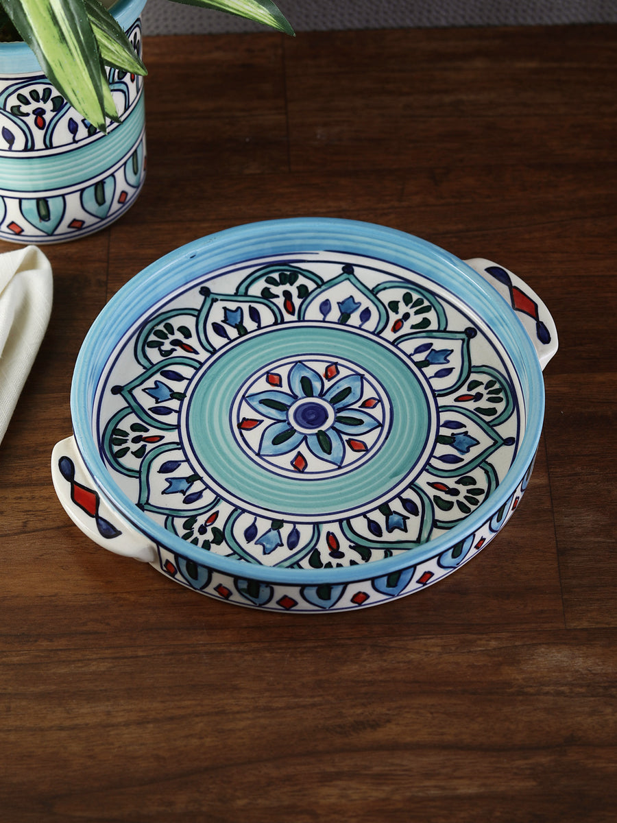 VarEesha The Royal Crown Blue Ceramic 8 inch Round Pizza/Rice Plate