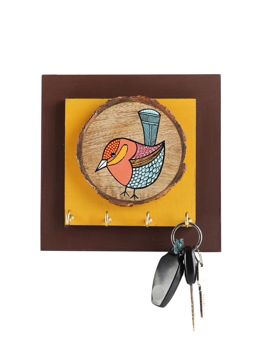 Chiraiya Hand Painted Gond Art Multicolored Square Wooden Key Holder by ...