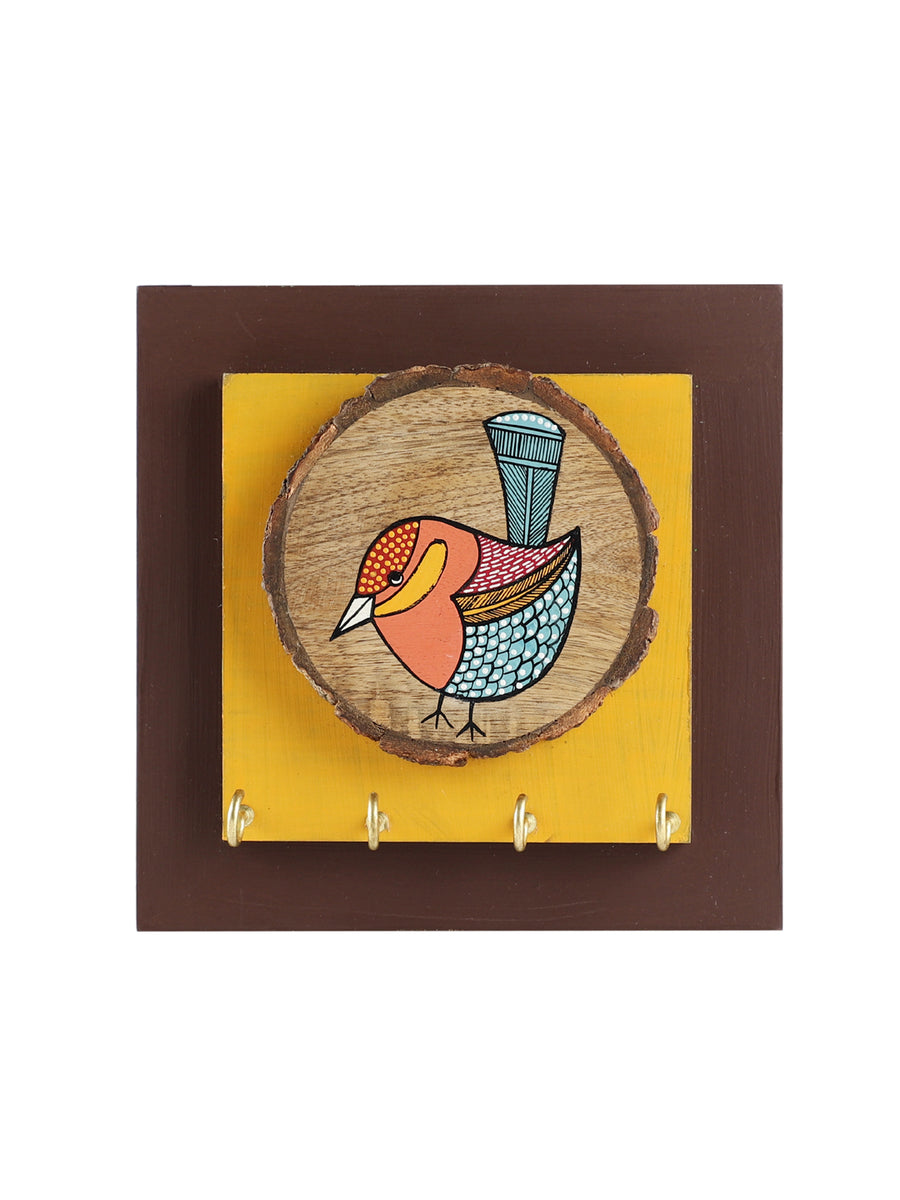 Chiraiya Hand Painted Gond Art Multicolored Square Wooden Key Holder by ...