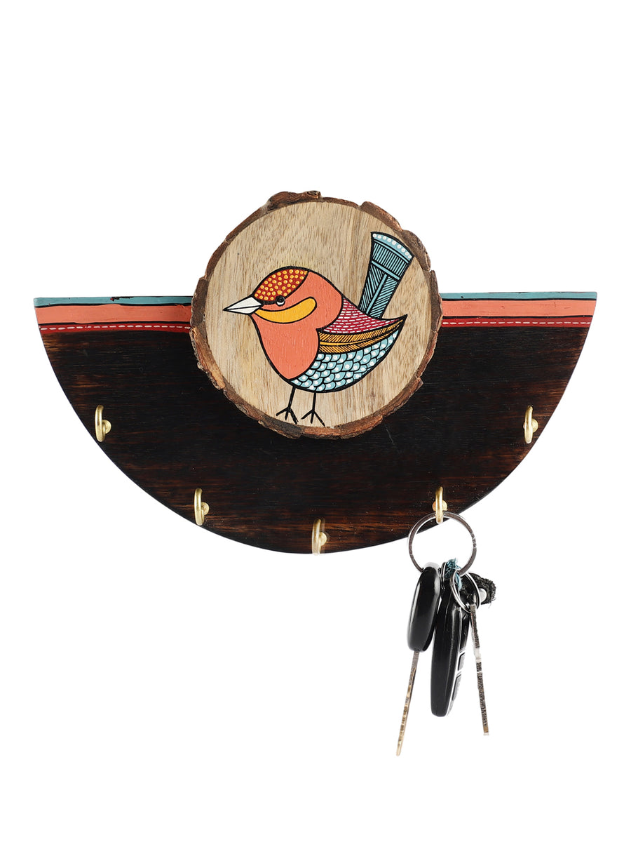 Chiraiya Hand Painted Gond Art Mango Wood Semicircle Key Holder by ...