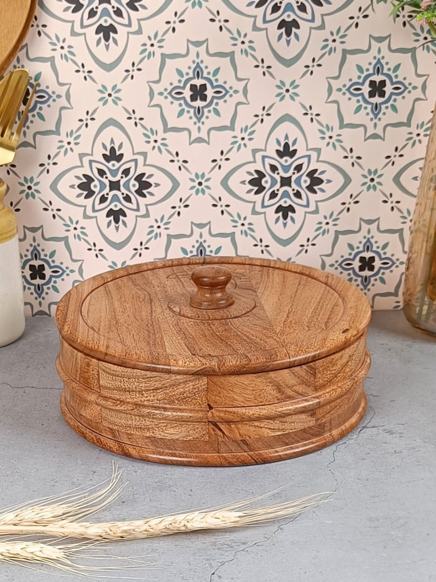 Hand-made Acacia Wood Flat Rim Base Chapati Box – VarEesha