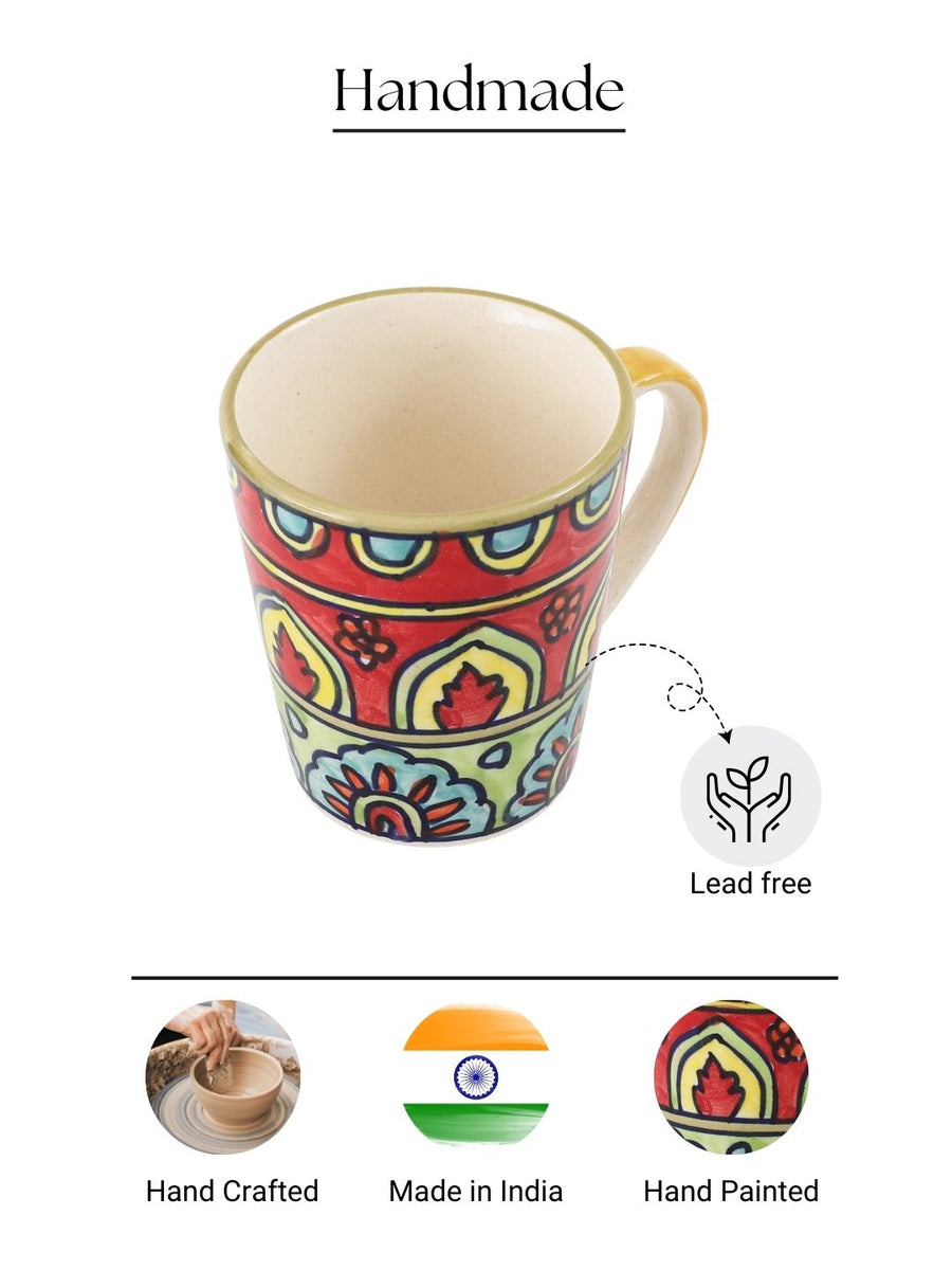 VarEesha Hand Painted Red Green Ceramic Mugs Set of Four