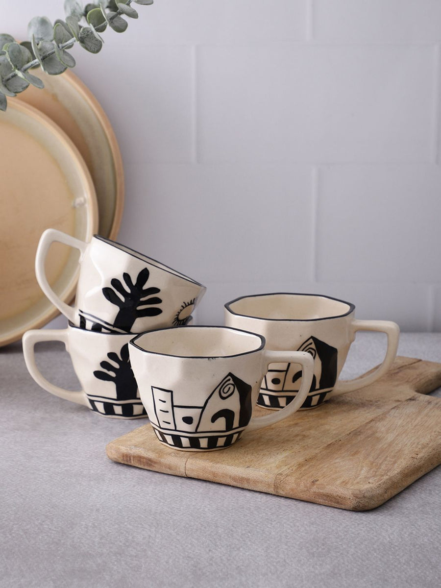 VarEesha SideShow Hand-made Black Desert Scene Off-white Ceramic Coffee ...