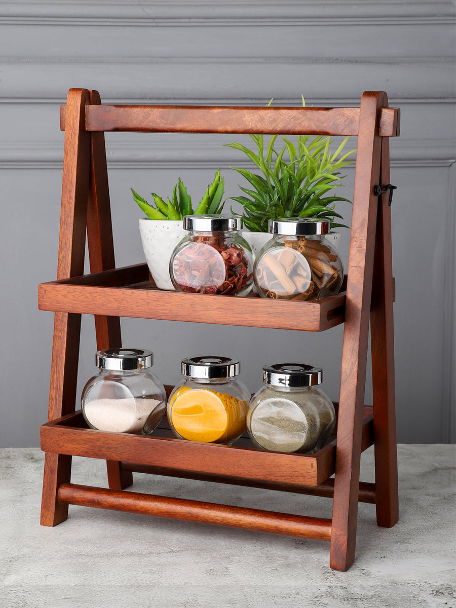 VarEesha Mahogany Wood Multipurpose Two Shelf Tray Rack/ Kitchen Organizer